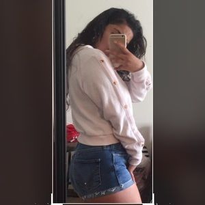 White/Pink Cropped Hoodie